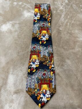 The Disney Store Mickey Mouse Holiday Print Men's Tie - Navy - 100% Silk - Italy